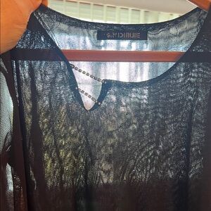 Black Long Sleeve Mesh Blouse